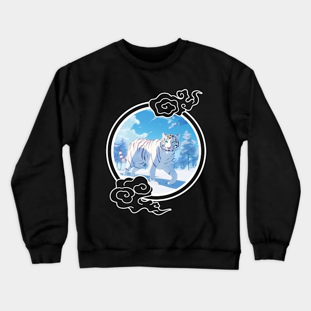 Majestic White Tiger in Snow Landscape - Anime Shirt Crewneck Sweatshirt by KAIGAME Art